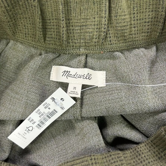 NEW Madewell Knit Huston Button-Front Pants Womens Medium Olive Green Glen Plaid - Picture 3 of 11